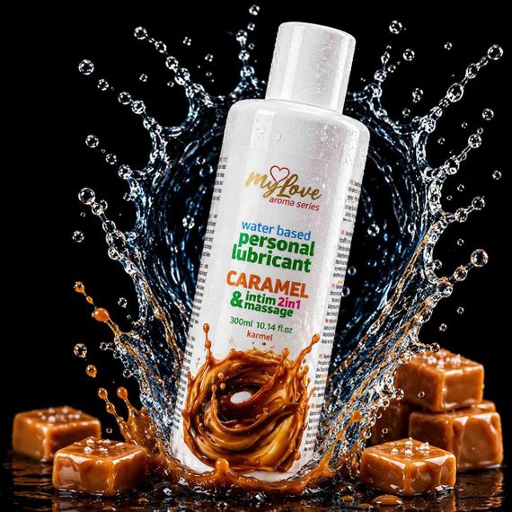 Водний лубрикант 2в1 для інтимної близькості та масажу MyLove Aroma Series Caramel (Карамель), 300 м Sex Aura | Зображення 1