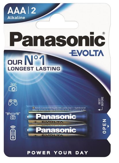 Батарейка Panasonic EVOLTA щелочная AAА блистер, 2 шт. (LR03EGE/2BP)