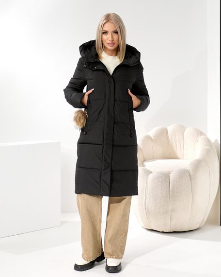 Зимове чорне пальто з помпоном що відстібається | Зображення 5