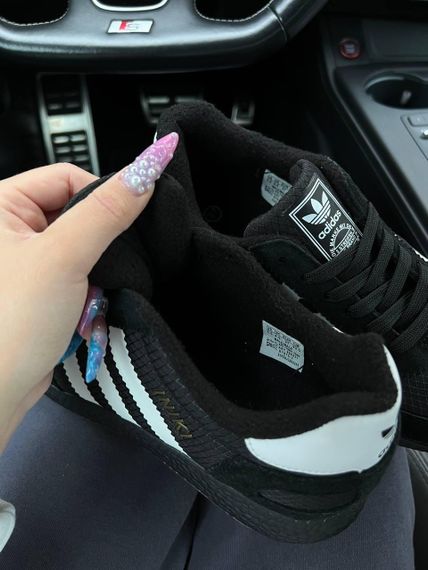 Зимние женские кроссовки Iniki  Fleece Termo All Black White Stripes Gum , Вьетнам | Зображення 7