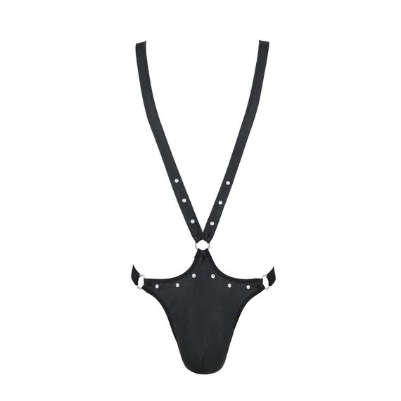 Мужское боди с люверсами Passion 028 HARRY S/M Black, экокожа, на лямках | Зображення 4