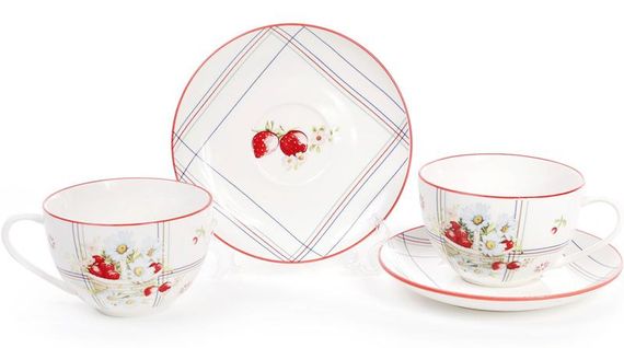 Чайний порцеляновий набір "Сунична фантазія" 4 чашки 210мл з блюдцями (УЦІНКА) | Зображення 1