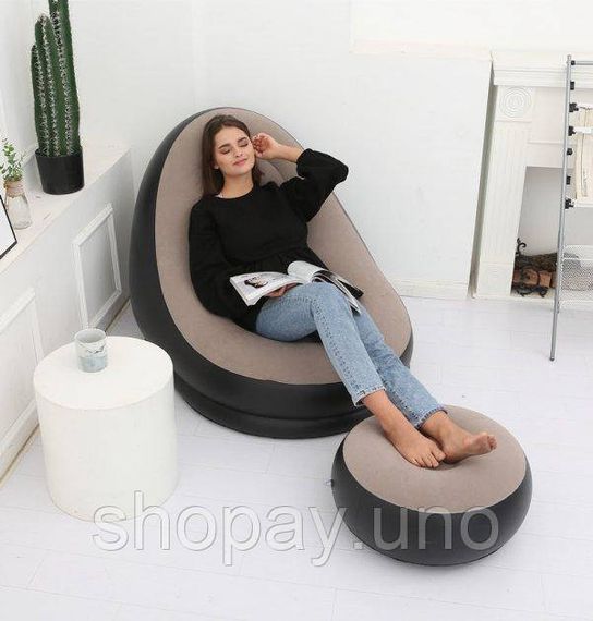 Надувной диван – кровать AIR SOFA | Надувное велюровое садовое кресло с пуфиком для отдыха | Зображення 1