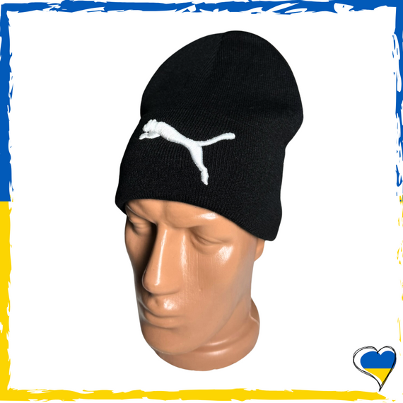Шапка чорна Puma брендова універсальна, Найк. Шапка чоловіча, жіноча, підліткова, дитяча