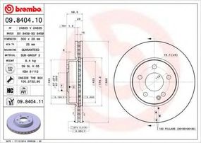 Диск гальмівний MB VITO передн., вент. (вир-во BREMBO) BREMBO 09840411 на MERCEDES-BENZ VITO / MIXTO фургон (W639)