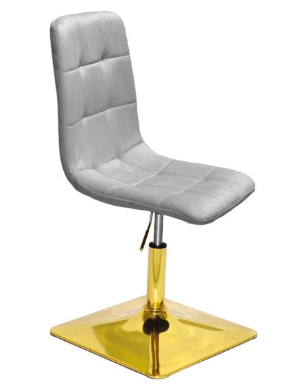 Стілець поворотний із регулюванням висоти Tom 4-GD-Base, на квадратній золотом основі, м'яка оббивка велюр світло-сірий UC-909