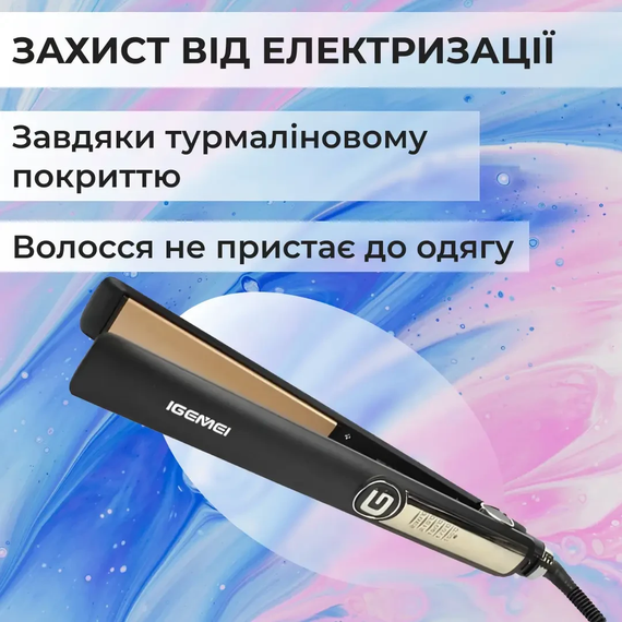 Утюжок для волос Gemei GM-416 с турмалиновым покрытием черный | Зображення 4