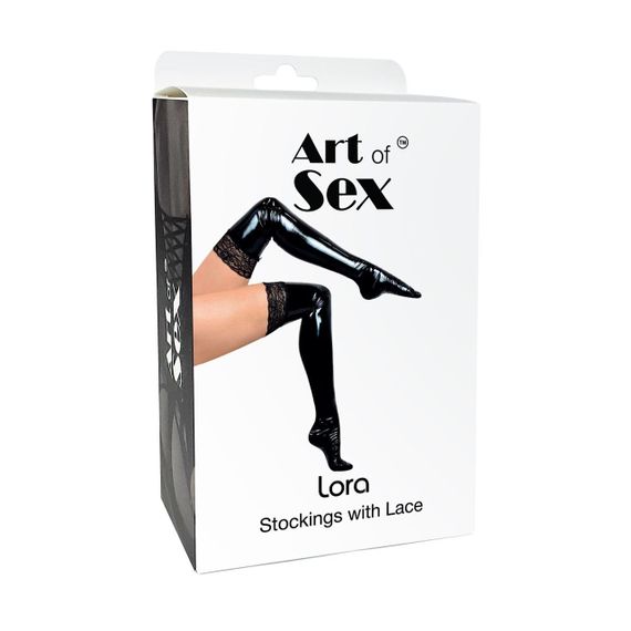 Сексуальні вінілові панчохи Art of Sex - Lora з мереживом, колір червоний, S | Зображення 2