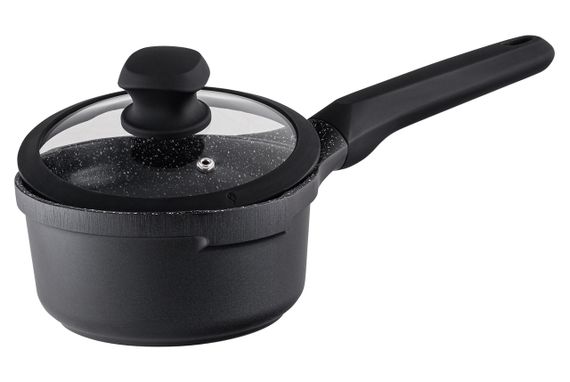 Ковш кухонный Vinzer Kuro 50426, 1.2 л, 16 см, алюминиевый с антипригарным покрытием и крышкой