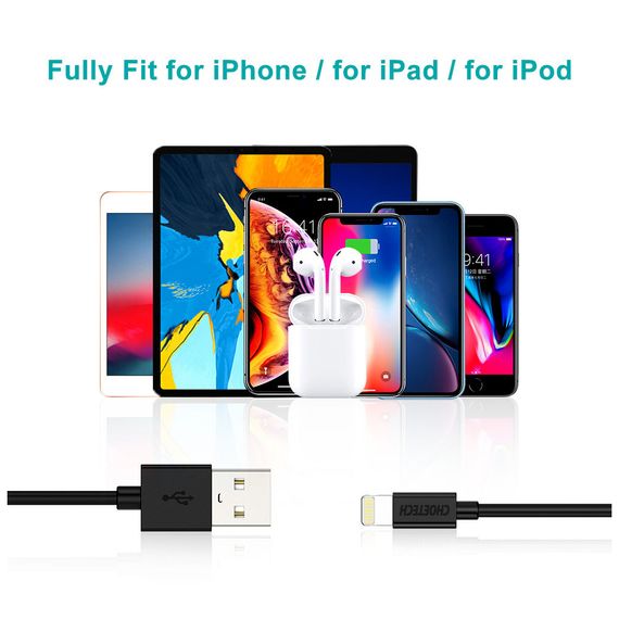 Дата кабель USB 2.0 AM to Lightning 1.2m 2.4A MFI Choetech (IP0026) | Зображення 5