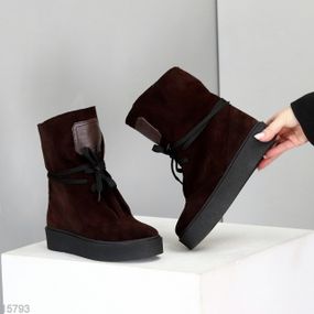 Дизайнерські зимові Шоколадні високі черевики натуральна замша 38