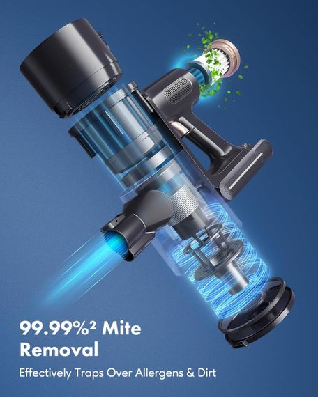 Акумуляторний пилосос Movell 300W, 28000Pa, HEPA-фільтр, LED-дисплей, 55 хв автономності, 1.5L, чорний | Зображення 4