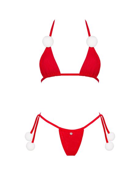 Комплект білизни з помпонами Obsessive Bobble Girl, червоний | Зображення 2