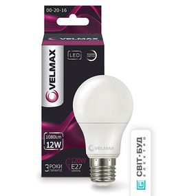 21-11-46/21-11-42 LED лампа Velmax V-A60, 12W, E27, 4100K, 1080Lm, кут 240°