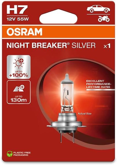 Лампа H7 12V 55W PX26d NIGHT BREAKER SILVER +100% OSRAM 64210NBS-1BL