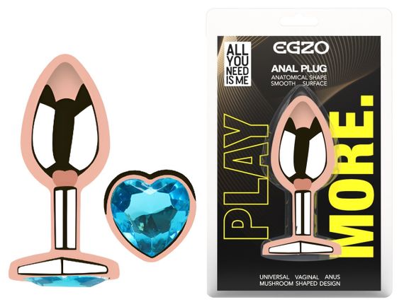 Анальная пробка с кристаллом EGZO - Rose Gold Heart Plug Aqua size M