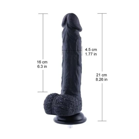 Фалоімітатор для секс-машин Hismith 8.3″ Silicone Dildo Black, система KlicLok, гнучкий стрижень | Зображення 1