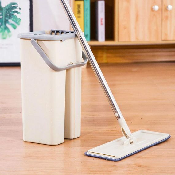 Швабра и ведро с автоматическим отжимом 8л, Scratch Anet, Бежевый / Комплект для уборки / Швабра-лентяйка | Зображення 2
