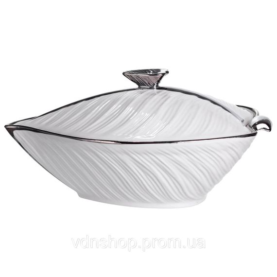 Супниця 800 (мл) порцелянова 26×18×14 (см) з кришкою Білий з сріблом XL-4074AS | Зображення 1