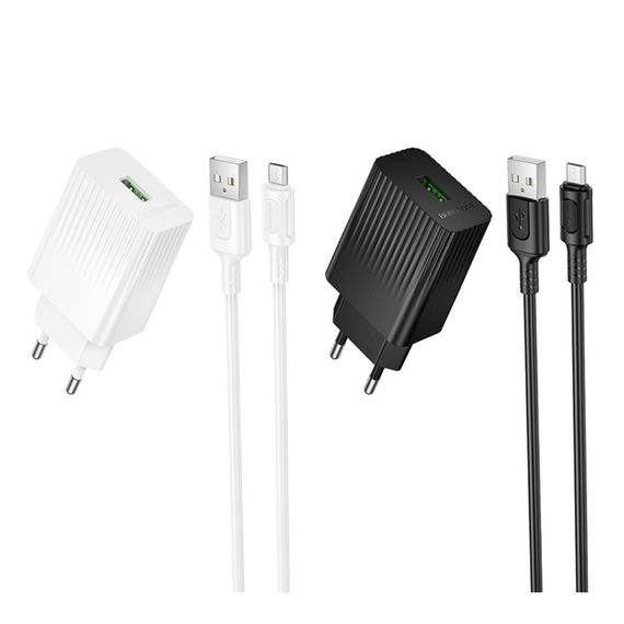 Сетевое Зарядное Устройство Borofone BAS72A 1USB QC 18W+USB to Micro