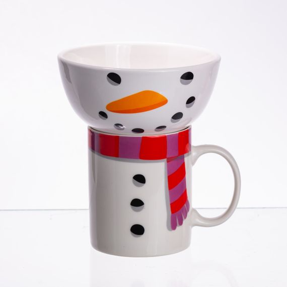 Набір порцелянова чашка з піалою Snowman 350 (мл) чашка на подарунок новорічна для чаю та кави CR-1-49 | Зображення 1