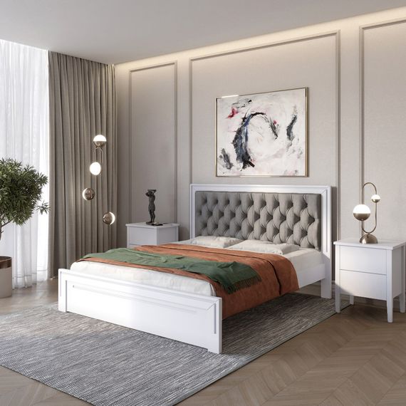 Двоспальне дерев'яне ліжко Mebigrand Торонто Т3 Сіро-блакитний (S2010R80B)/Аляска 93 (сірий) 180х190 см (MBG-8125)