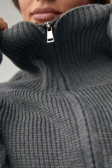 В'язаний короткий кардиган з довгим коміром - сірий цвет, ONE SIZE (є розміри) | Зображення 3