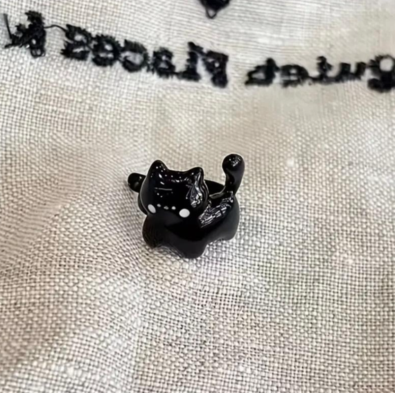 Каффа з чорним котиком, каффа чорний котик, сережки з котиком, кафа з котиком, кафа котик, моно сережка, сережка котик | Зображення 3