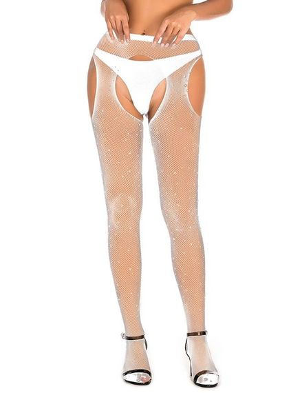 Колготи еротичні білі Star Night з відкритим доступом та стразами, XS-M sexstyle | Зображення 6