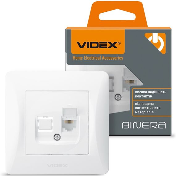 Одинарна комп'ютерна розетка CAT6 VIDEX BINERA VF-BNSK1PC6-W біла | Зображення 1