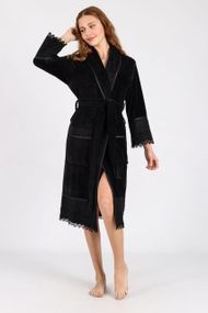 Женский халат Nusa 0535 велюровый с кружевом черный 3XL
