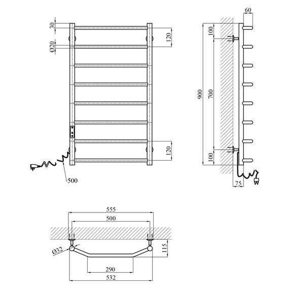 Сушарка для рушників електрична Kroner KRP Diva EL900x500-8 (CV036326) | Зображення 5