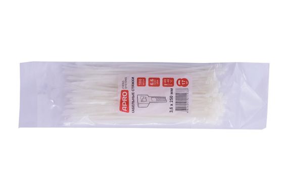 Хомут пластиковый Apro - 3,6 x 250 мм белый (100 шт.) (CT-W36250)