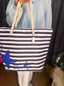 Женская большая пляжная сумка в полоску одно отделение на молнии AV306 размер 48/38, синяя