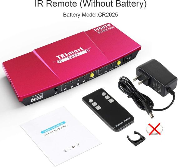 HDMI перемикач TESmart 4x1, 4K 60Hz, UHD, оптичний аудіовихід, пульт ДУ, підтримка HDR, Dolby Vision, червоний | Зображення 9