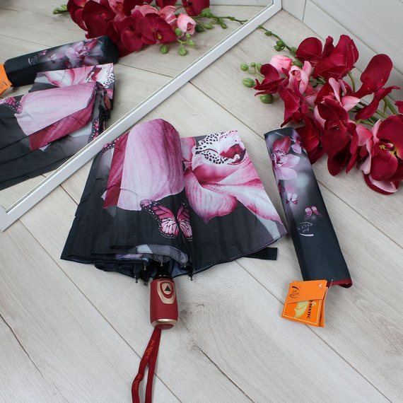 Парасолька жіноча напівавтомат з орхідеями Парасолька антивітер | Зображення 2