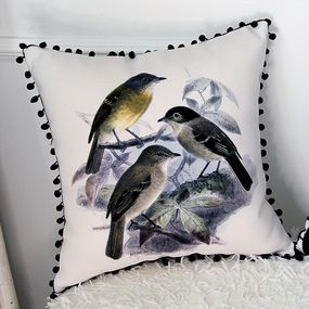 Подушка из мешковины с помпонами Птички на ветке 45x45 см (45PHBP_FLORA001)