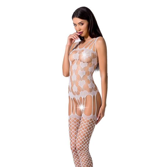Бодістокінг Passion BS067 white, комбінезон, імітація панчох і топа на бретелях, S/M/L