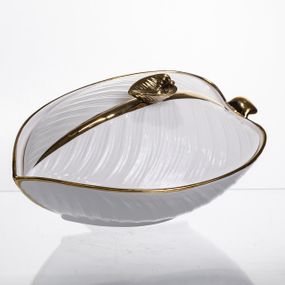 Супниця 800 (мл) порцелянова 32×21×16 (см) з кришкою Біла з золотом XL-4054AG