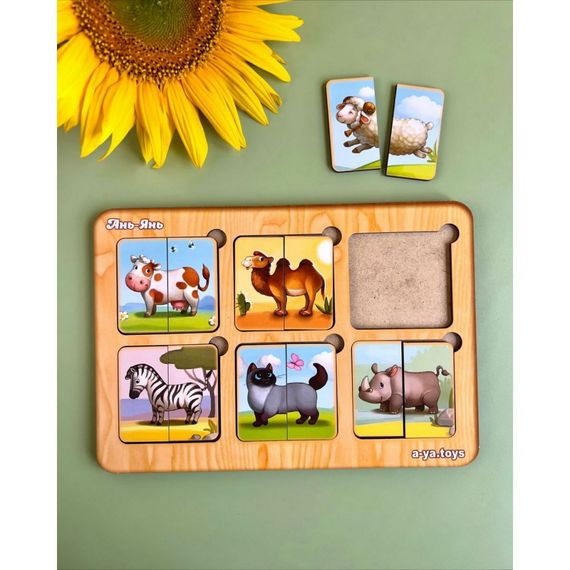 Дерев'яний пазл-сортер "Дивовижні звірятка" Ubumblebees (ПСФ090) PSF090, 6 картинок тварин | Зображення 2