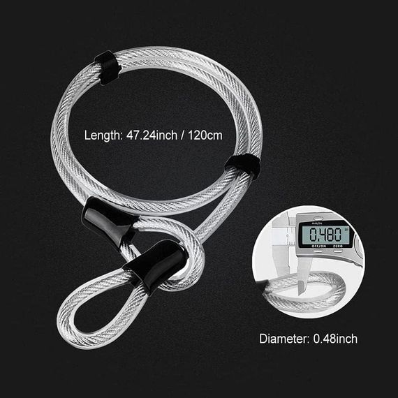 Велосипедный замок с гибким стальным тросом 1,2м, U-образный велозамок с 2 ключами, антивандальный компактный | Зображення 3