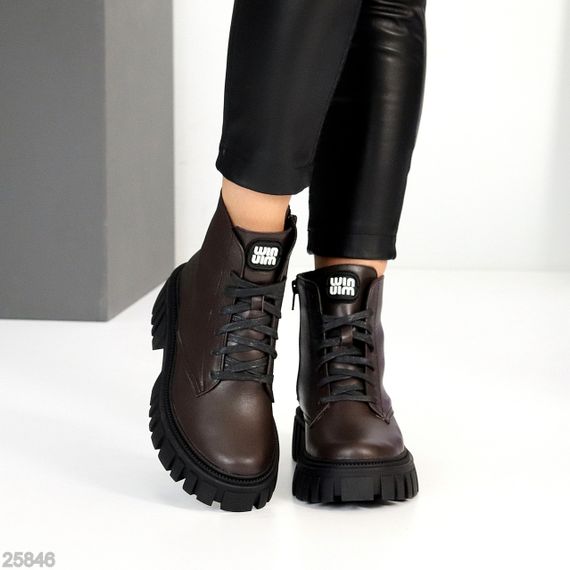 Шоколадні зимові черевики берці натуральна шкіра актуальный дизайн | Зображення 2