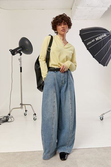 Вільний лонгслів з мереживом - лимонний цвет, ONE SIZE (є розміри) | Зображення 2