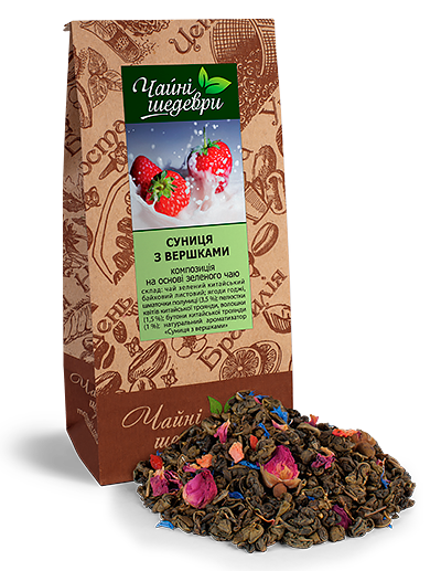 Китайский зеленый чай с  ягодами, Чай Земляника со сливками  ТМ "Чайные шедевры", 500 г