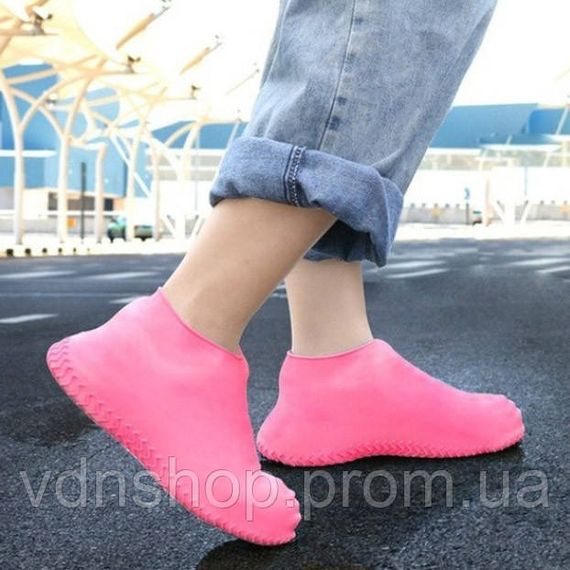 Многоразовые бахилы-чехлы L (41-45 размер) для обуви силиконовые от воды и грязи. Цвет: розовый VU-36 | Зображення 5