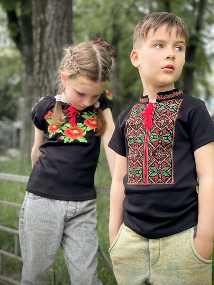 Вишиванка для дівчаток  з коротким рукавом Носи своє 134 Чорний (p-3639-72983) | Зображення 3