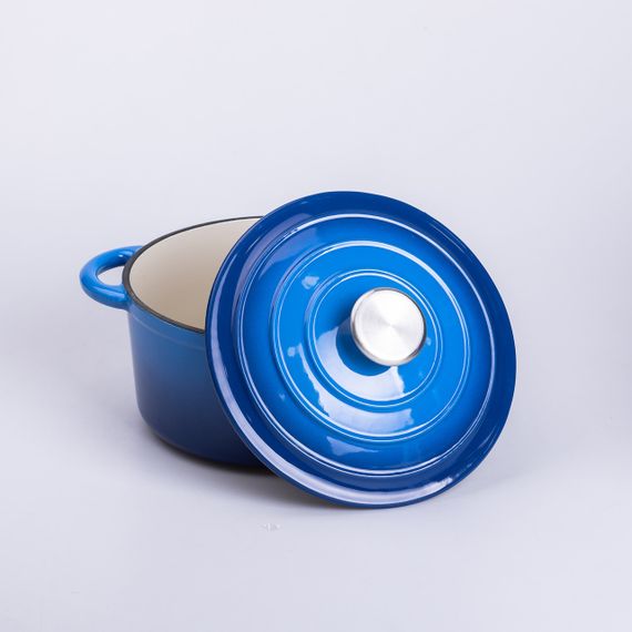 Набір чавунного посуду для приготування 3 каструлі та сковорода з емальованим покриттям Синій | Зображення 3