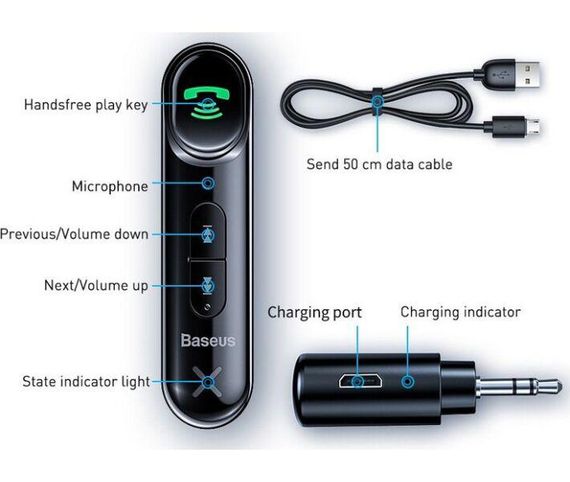 Беспроводной аудио адаптер (ресивер) Baseus Qiyin Bluetooth AUX Car Receiver (WXQY-01) | Зображення 6