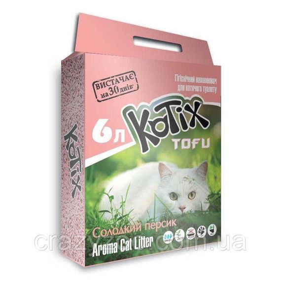 Наповнювач для котячого туалету Kotix Tofu Honey Peach соєвий тофу з ароматом персика 2.55 кг 6 л KT0046