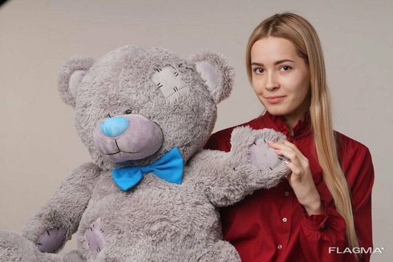 Мишка плюшевый с латками Yarokuz Me To You 100 см Серый | Зображення 2